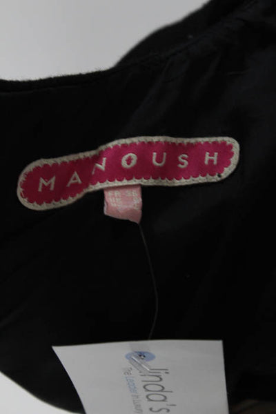 Manoush Black Wool V Neck Ruched Panel Button Detail Zip Back Shift Dress Size 4