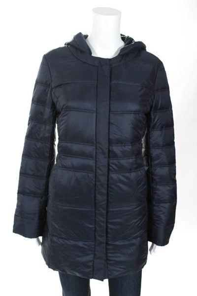 Coatology New York Navy Blue Zipper Snap Up Front Hooded Puffer Coat Size Medium