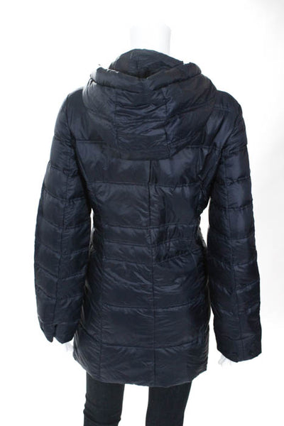 Coatology New York Navy Blue Zipper Snap Up Front Hooded Puffer Coat Size Medium