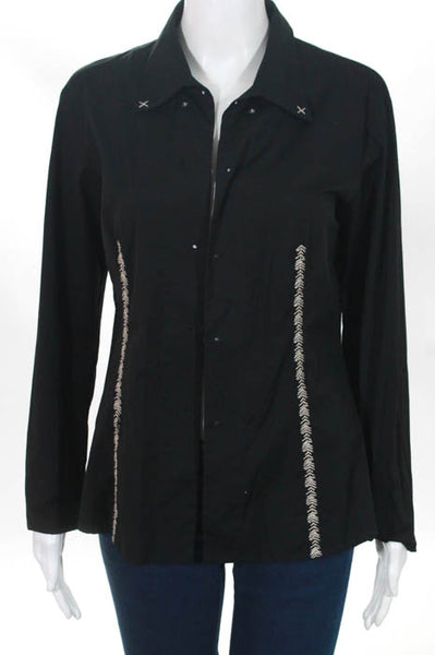 Marthe Francoise Girbaud Black Cotton Open Front Long Sleeve Blouse Top Size 32