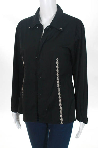 Marthe Francoise Girbaud Black Cotton Open Front Long Sleeve Blouse Top Size 32