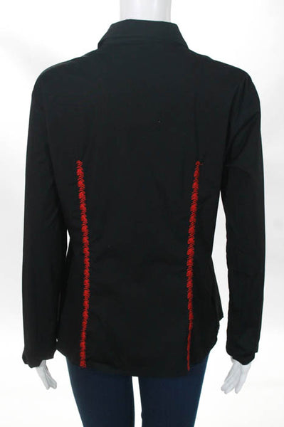 Marthe Francoise Girbaud Black Cotton Open Front Long Sleeve Blouse Top Size 32