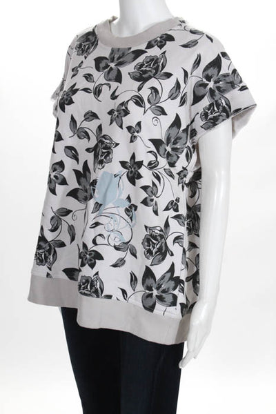 adidas by Stella McCartney White Gray Cotton Floral Scoop Neck Blouse Size XS