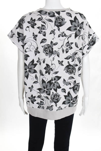adidas by Stella McCartney White Gray Cotton Floral Scoop Neck Blouse Size XS