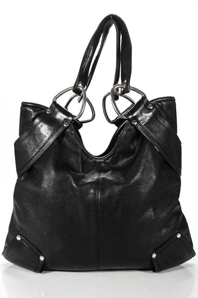 Kooba Black Leather Studded Structured Extra Large Shoulder Handbag
