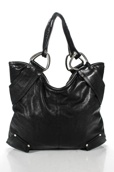 Kooba Black Leather Studded Structured Extra Large Shoulder Handbag