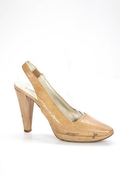 Jil Sander Beige Patent Leather Slingback Platform Pumps Size 39.5 9.5