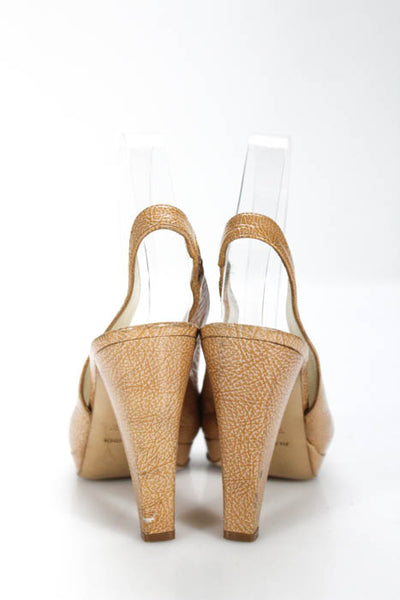 Jil Sander Beige Patent Leather Slingback Platform Pumps Size 39.5 9.5