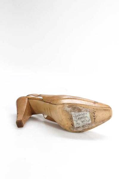 Jil Sander Beige Patent Leather Slingback Platform Pumps Size 39.5 9.5