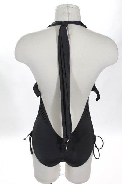 Athleta Gray Halter Neck Drawstring One Piece Swimsuit Size Extra Small NEW