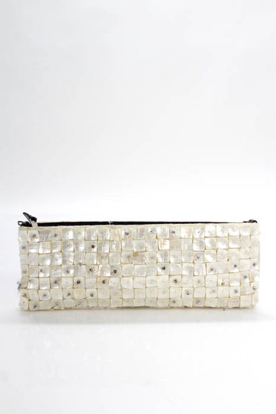 Santi Ivory Metallic Beaded Small Rectangular Clutch Handbag