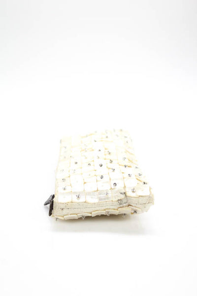Santi Ivory Metallic Beaded Small Rectangular Clutch Handbag