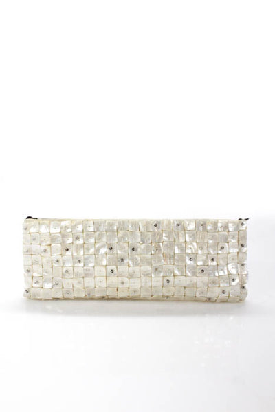 Santi Ivory Metallic Beaded Small Rectangular Clutch Handbag