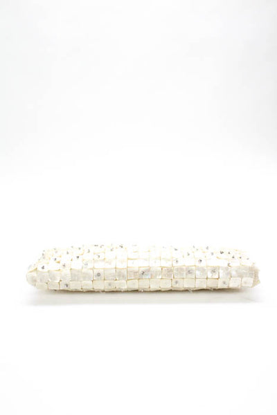 Santi Ivory Metallic Beaded Small Rectangular Clutch Handbag