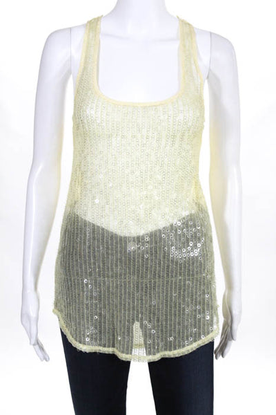 Miss Ferriday Yellow Scoop Neck Sequin Front Racer Back Tank Top Size Medium New