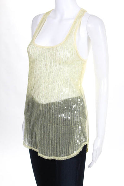 Miss Ferriday Yellow Scoop Neck Sequin Front Racer Back Tank Top Size Medium New