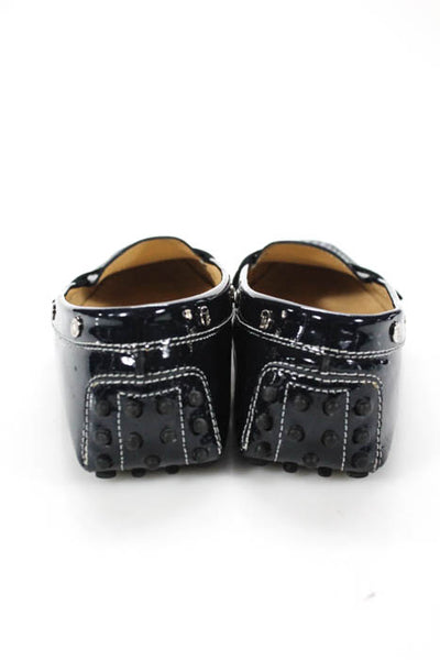 Tods Navy Blue Patent Leather Contrast Stitched Loafers Size 8.5