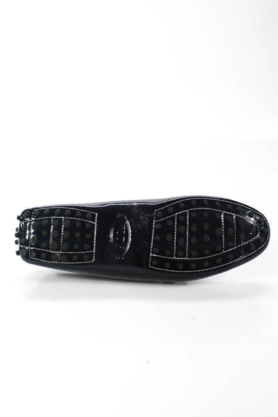 Tods Navy Blue Patent Leather Contrast Stitched Loafers Size 8.5