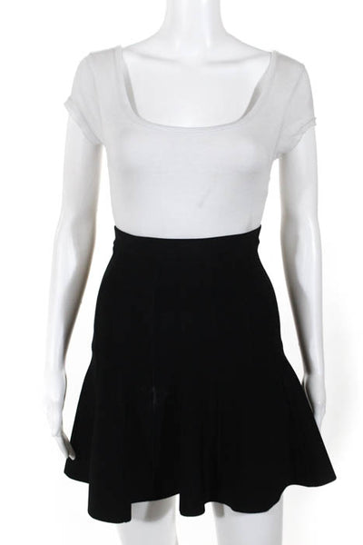 Herve Leger Black Ribbed A Line Trumpet Flare Skirt Size XXS