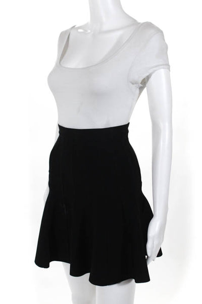 Herve Leger Black Ribbed A Line Trumpet Flare Skirt Size XXS
