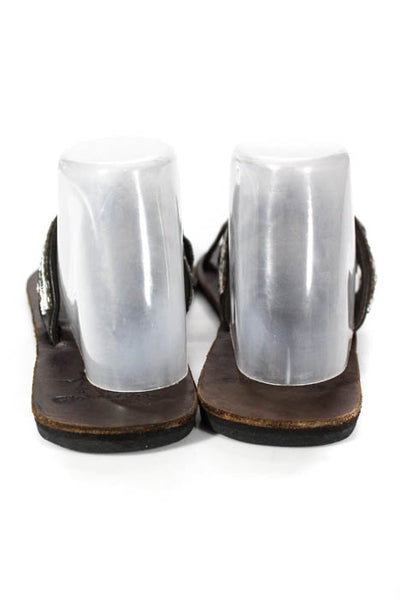 Global Girls Brown Leather Beaded Toe Strap Sandals Size 40 10 NEW