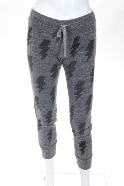 Lauren Moshi Gray Knit Lightening Bolt Tie Waist Joggers Sweatpants Size Small