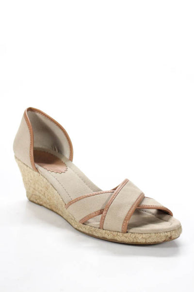 J Crew Beige Canvas Cross Strap Espadrille Wedge Sandals Size 8