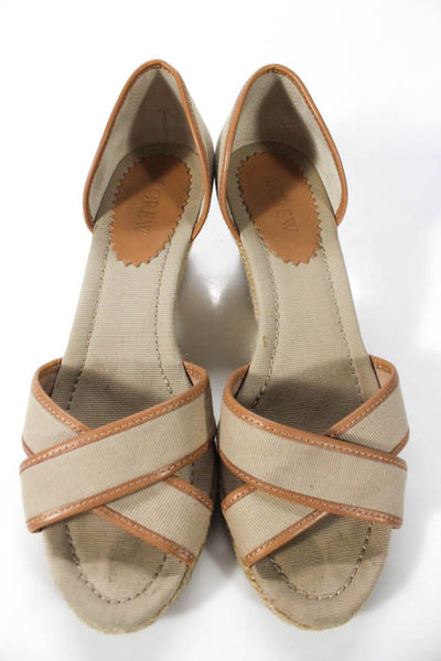 J Crew Beige Canvas Cross Strap Espadrille Wedge Sandals Size 8