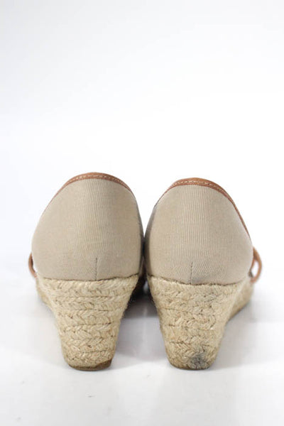 J Crew Beige Canvas Cross Strap Espadrille Wedge Sandals Size 8