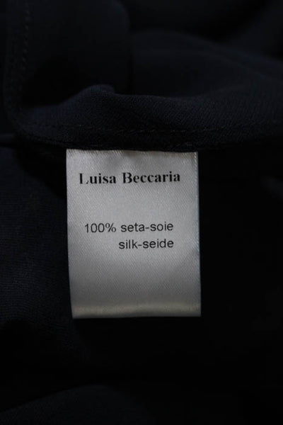 Luisa Beccaria Navy Blue Silk Floral Sheer Overlay Mid Calf Dress Size IT 42