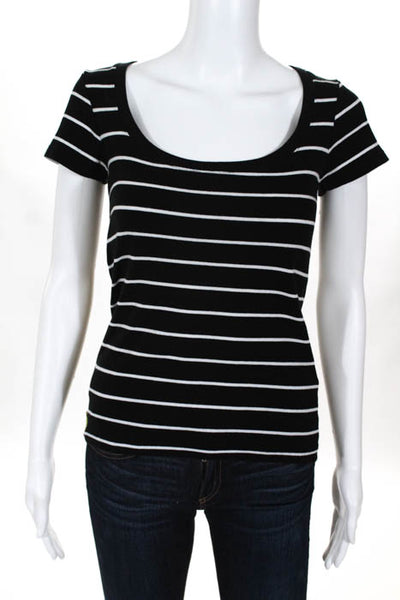 Ralph Lauren Black White Cotton Striped Scoop Neck Short Sleeve Top Size Small
