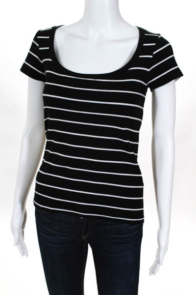 Ralph Lauren Black White Cotton Striped Scoop Neck Short Sleeve Top Size Small