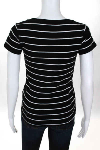 Ralph Lauren Black White Cotton Striped Scoop Neck Short Sleeve Top Size Small