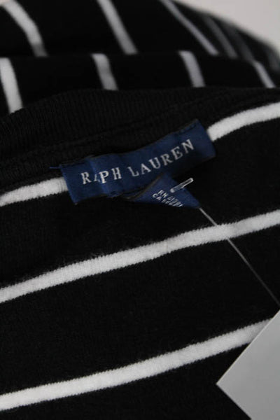 Ralph Lauren Black White Cotton Striped Scoop Neck Short Sleeve Top Size Small