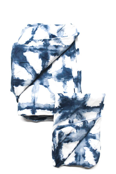 Shibori Blue White Cotton Queen Duvet Cover Standard Sham Set