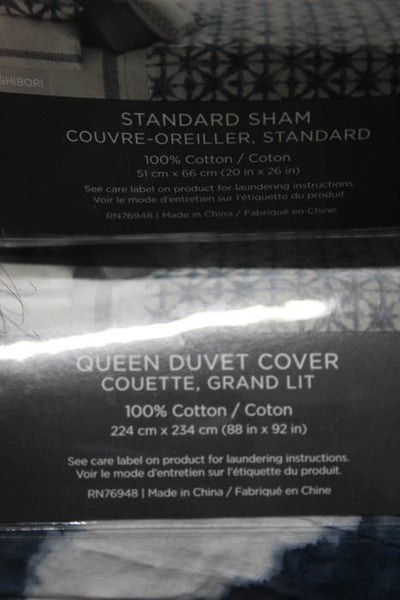 Shibori Blue White Cotton Queen Duvet Cover Standard Sham Set