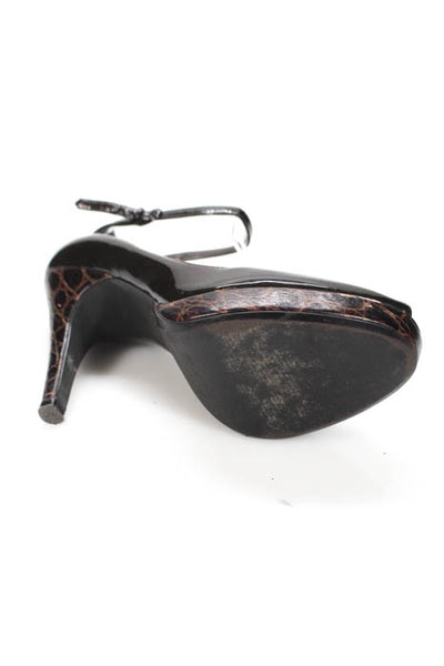 Linea Paolo Dark Brown Patent Leather Peep Toe Ankle Strap Pumps Size 36 6