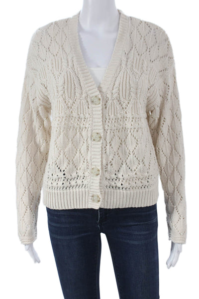 Splendid Womens Ivory Cotton Geometric V Neck Long Sleeve Cardigan Size S