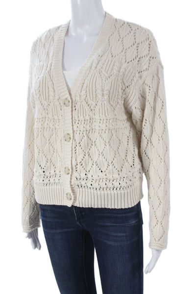 Splendid Womens Ivory Cotton Geometric V Neck Long Sleeve Cardigan Size S