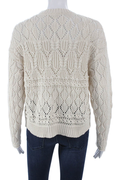Splendid Womens Ivory Cotton Geometric V Neck Long Sleeve Cardigan Size S