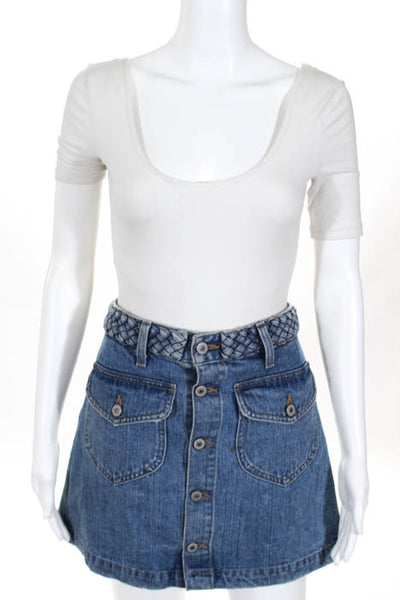 Tularosa Blue Cotton Button Down Denim Mini Skirt Size 24