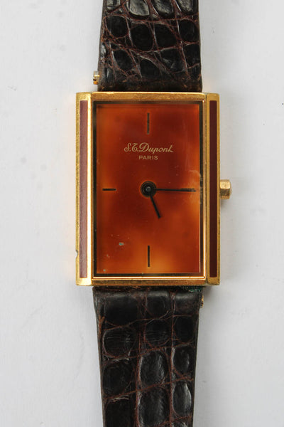 S.T. Dupont Mens Vintage 24K G Plated S-Steel Laque de Chine Quartz Watch 21mm