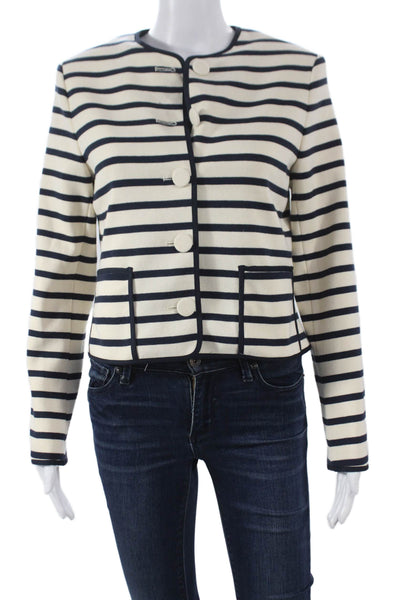 Drew Women Basic Jacket Ivory Striped Cotton Button Long Sleeve Size S