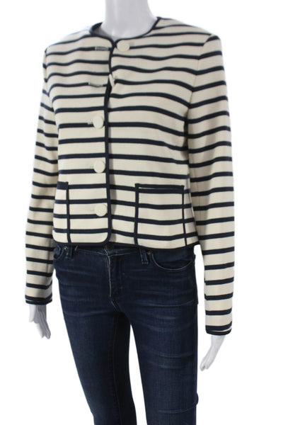 Drew Women Basic Jacket Ivory Striped Cotton Button Long Sleeve Size S