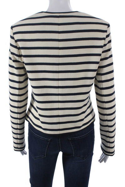 Drew Women Basic Jacket Ivory Striped Cotton Button Long Sleeve Size S