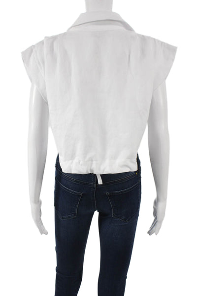 JBQ Women Cropped Collared Sleeveless Hemp White Blouse Spring Size S