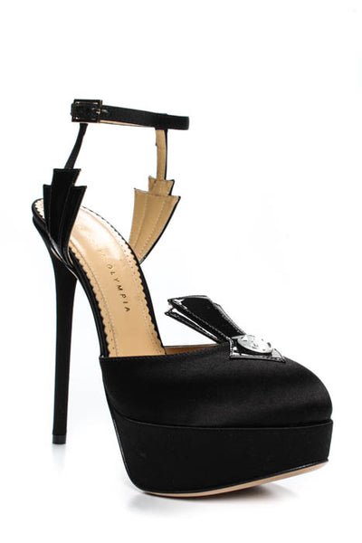 Charlotte Olympia Black Silk Empire State Platforms $995 Sz 36.5 6.5 New In Box