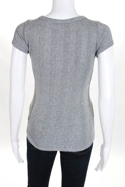 Designer Loona Silver Metallic Stretch Body-Con Short Sleeve Top One Sz. NEW $88