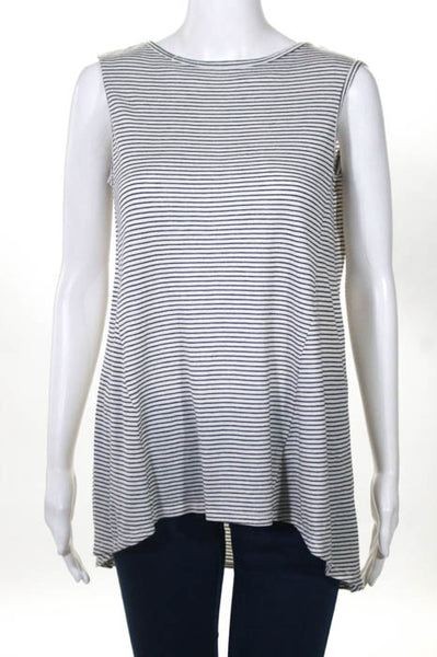 Nili Lotan White Cotton Striped Sleeveless Knit Top Size Small