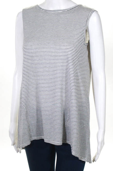 Nili Lotan White Cotton Striped Sleeveless Knit Top Size Small